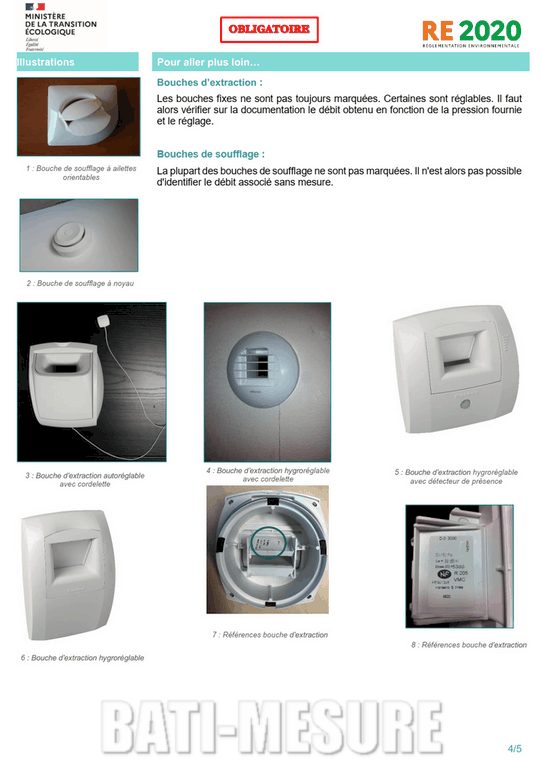 Contrôle ventilation RE2020 références bouches extractions