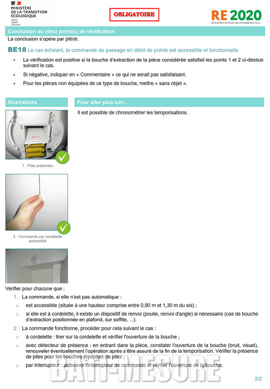 Contrôle ventilation RE2020 bouches temporisées