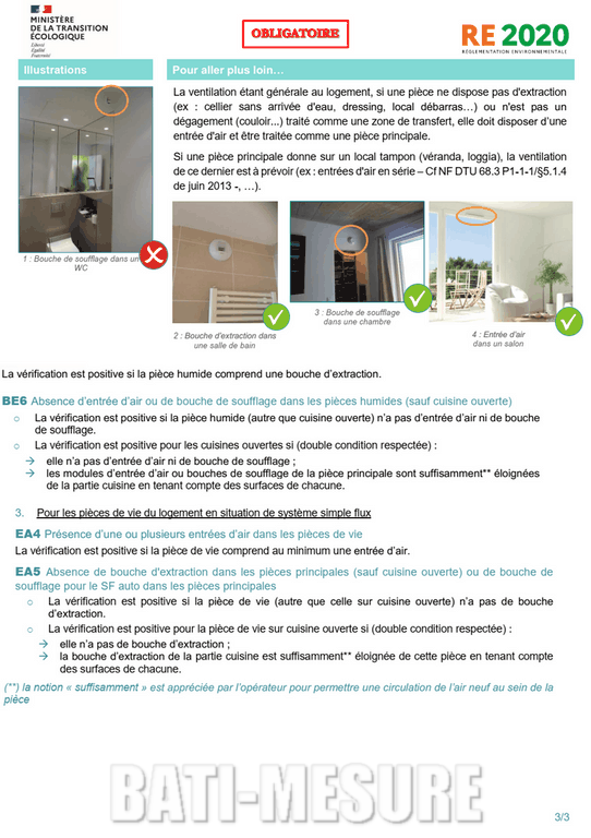 Contrôle ventilation RE2020 bouches extractions