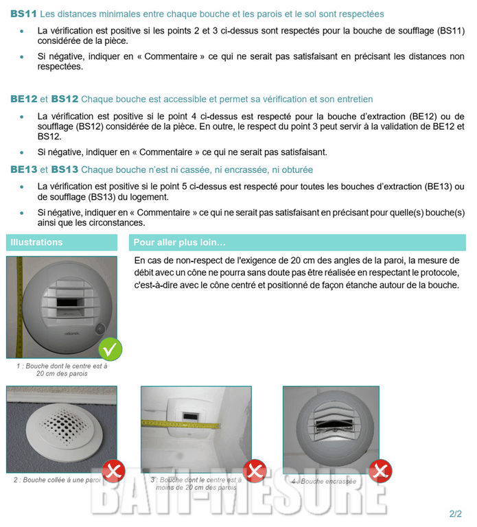 Contrôle ventilation RE2020 positionnement des bouches extractions