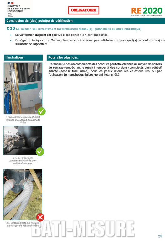 Contrôle ventilation RE2020 raccordement au caisson VMC