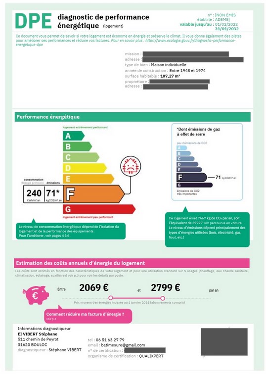 DPE avec valeur de perméabilité par défaut DPE Logement classé F Passoire thermique valeur perméabilité par défaut
